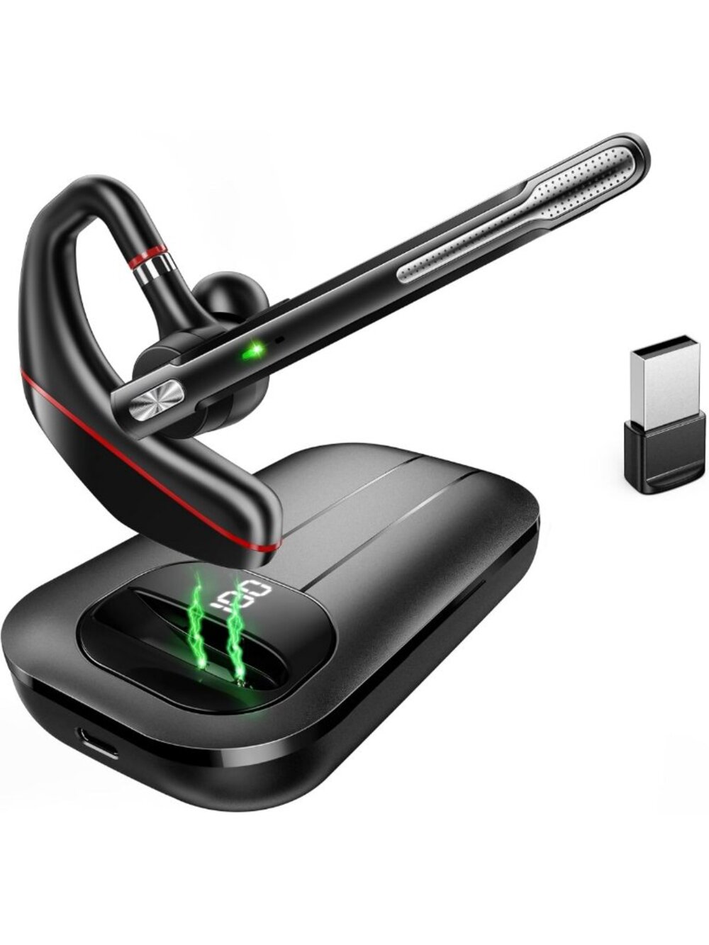 Wireless Bluetooth Headset V5.3, Noise-Canceling Earpiece with 1000mAh Case, 96H